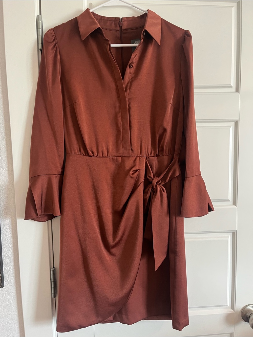 Vince Camuto Rust Wrap-Front Long Sleeve Shirt Dress